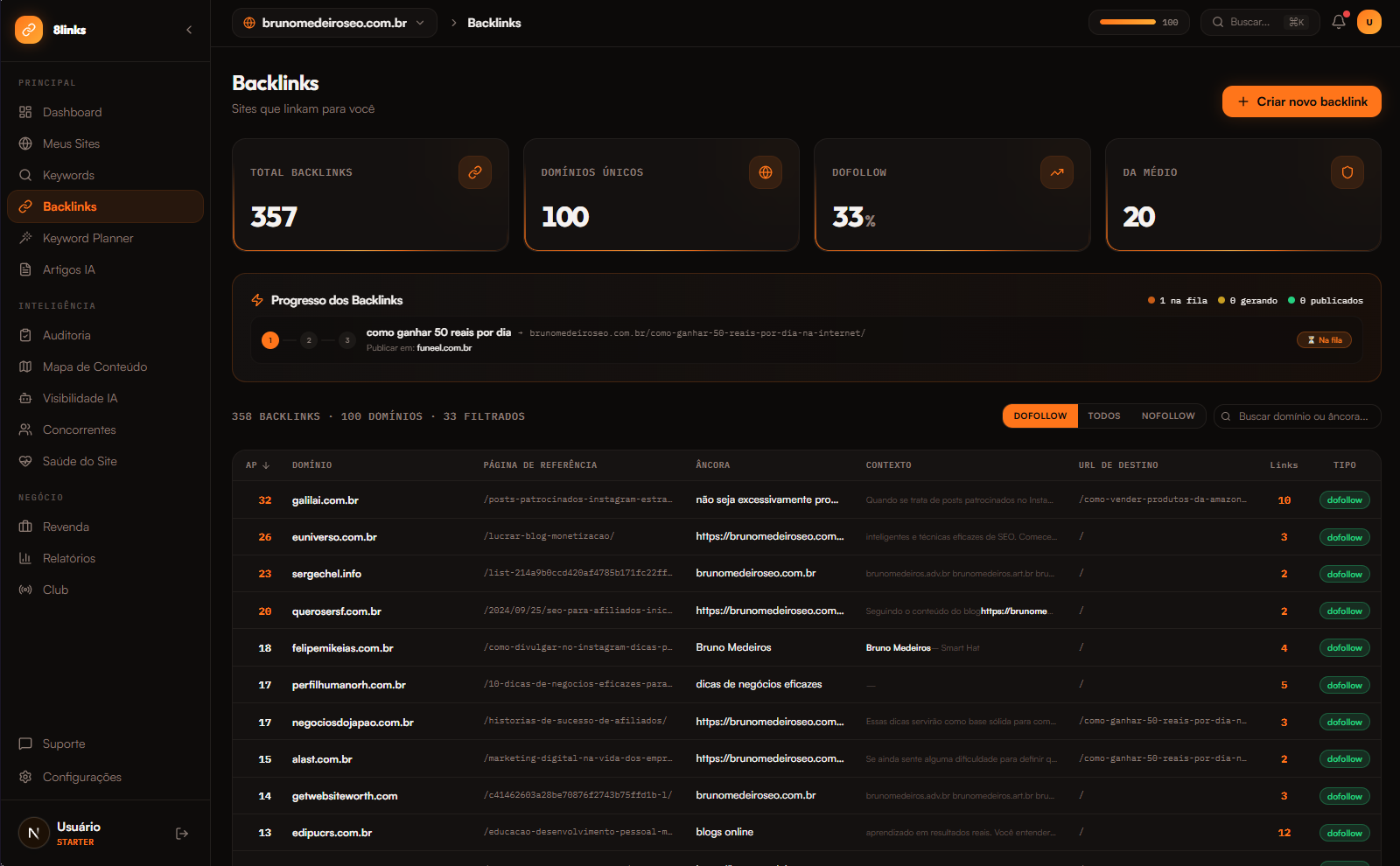 Backlinks e Autopilot do 8links