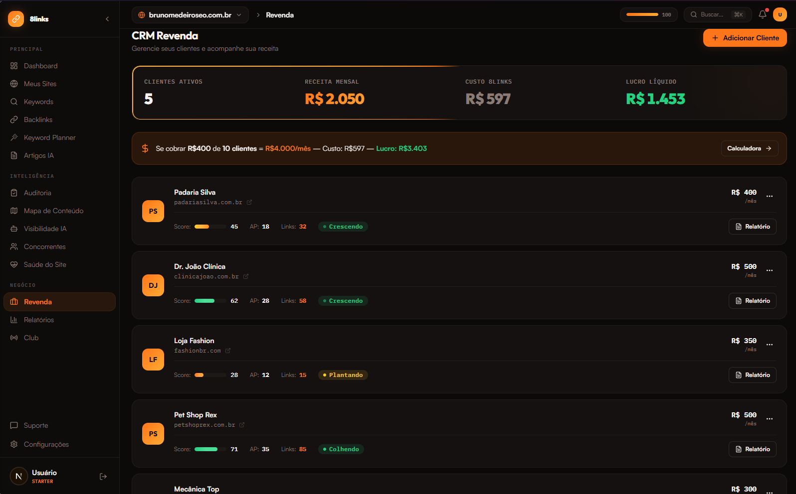 CRM de revenda do 8links